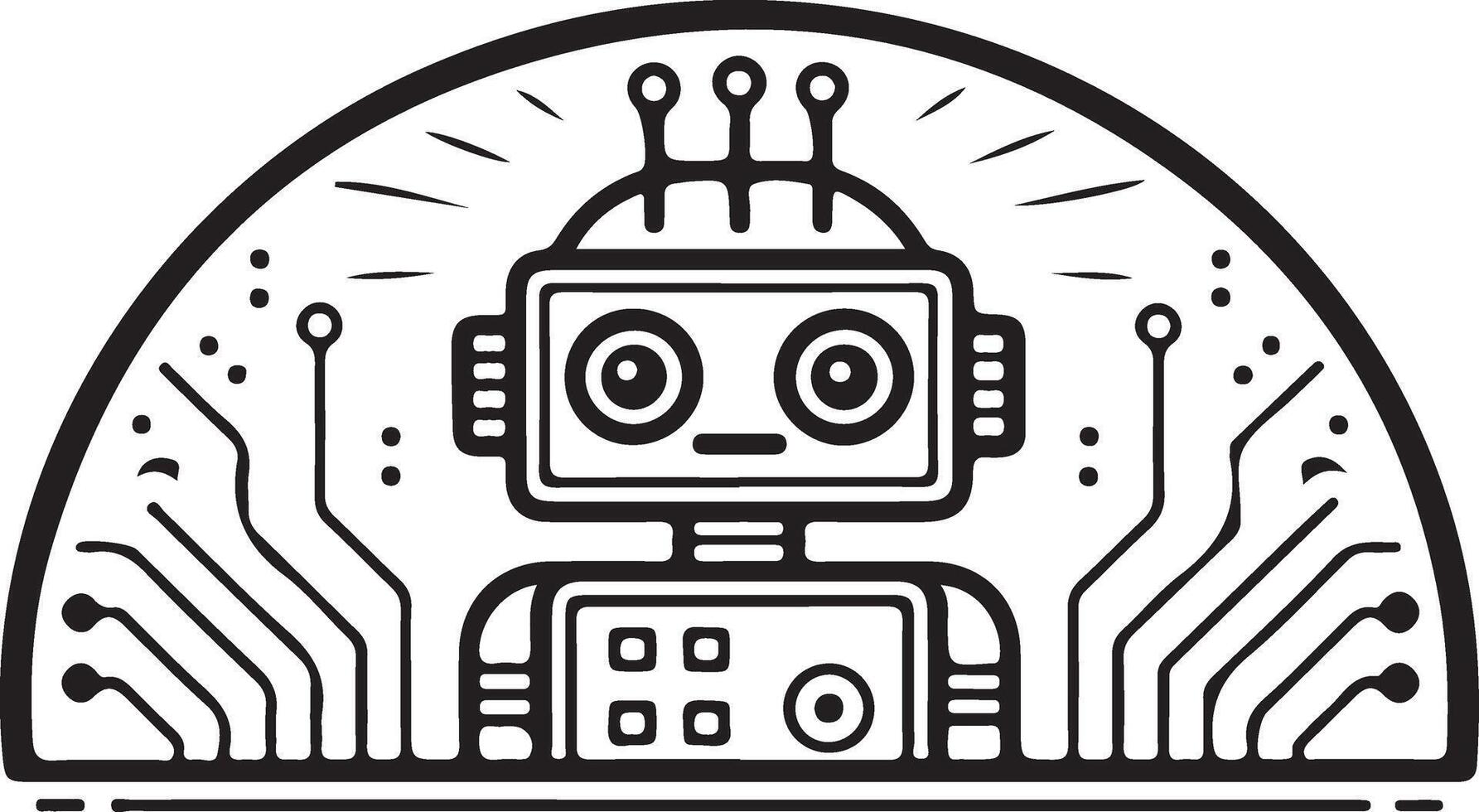 un robot es sentado en frente de un computadora vector