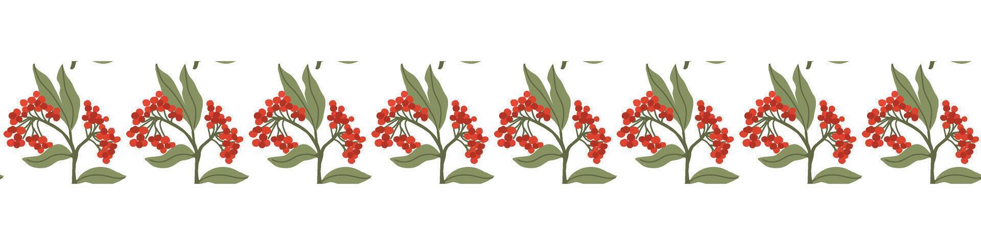 Winter plant border pattern. Cotoneaster with berry simple border for rustic design. vector