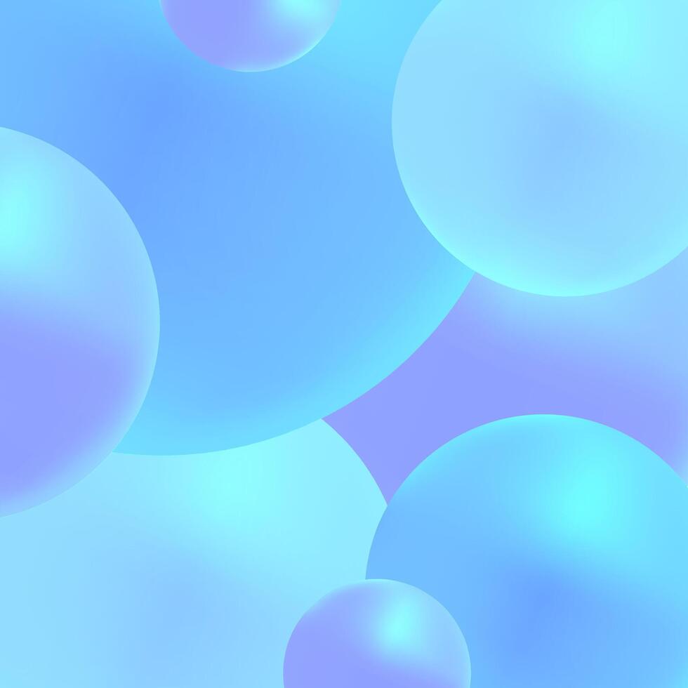 Modern abstract light blue background in light blue colours. Realistic 3D spheres. Shiny bubbles backdrop. Square graphic template. vector