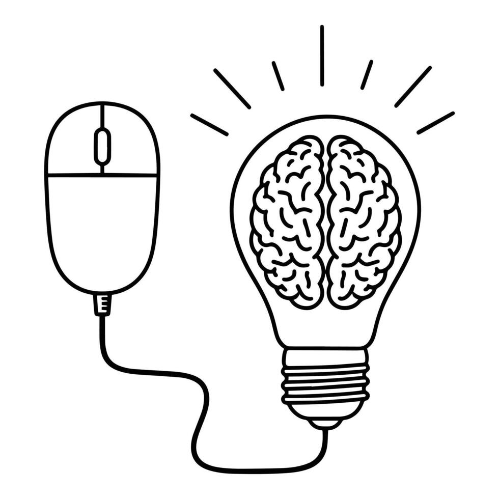 Creative idea innovation concept brain lightbulb and computer mouse vector
