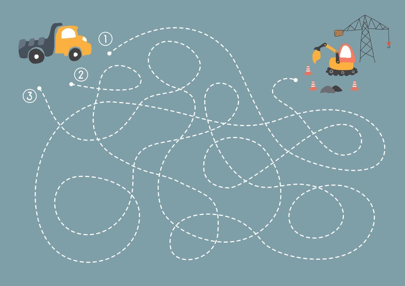 Construction zone maze with multiple vehicle paths vector