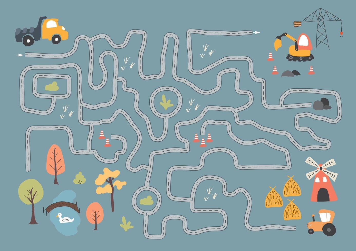 Crane operation path finding game for children vector