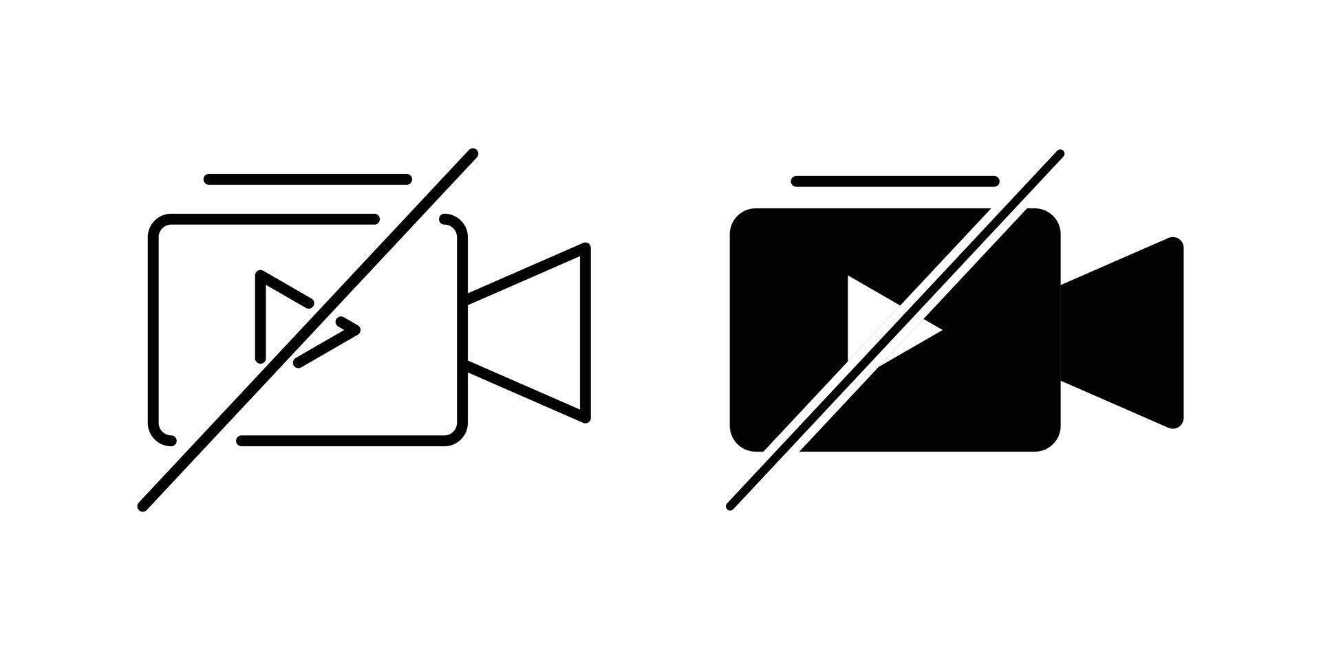 recording icons showing off and on states with play button. disabled call, meeting, or conference illustration of a crossed out camera. vector