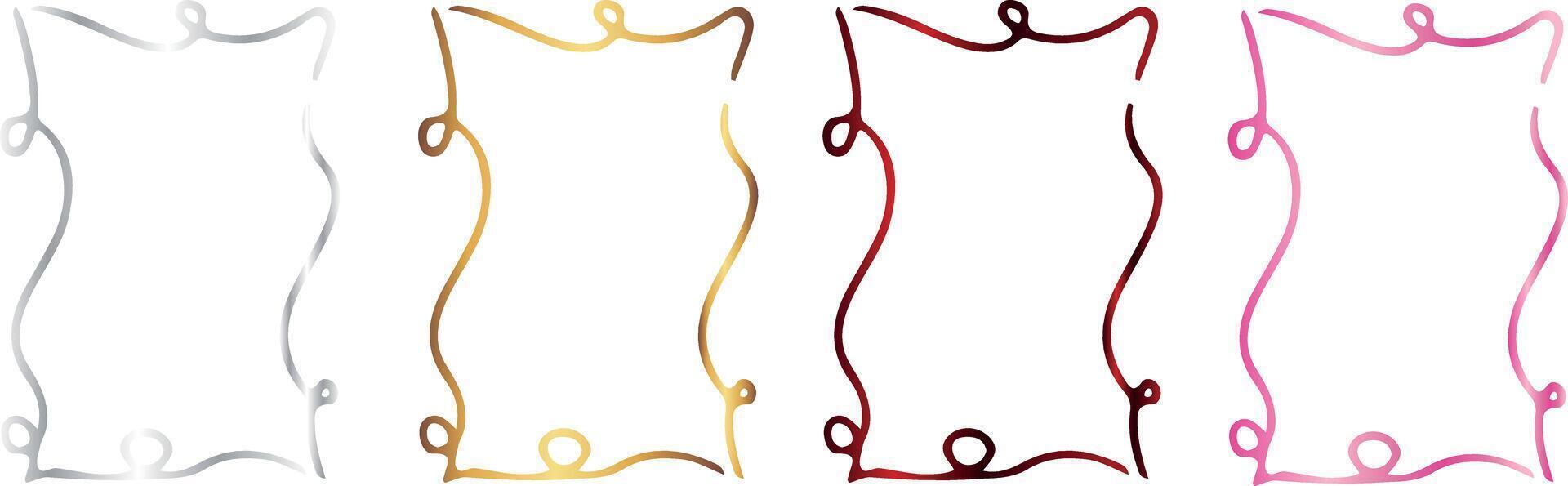 set of decorative wavy lines that fold into rectangular frames with various color gradients, for holiday designs, invitations or gift cards vector