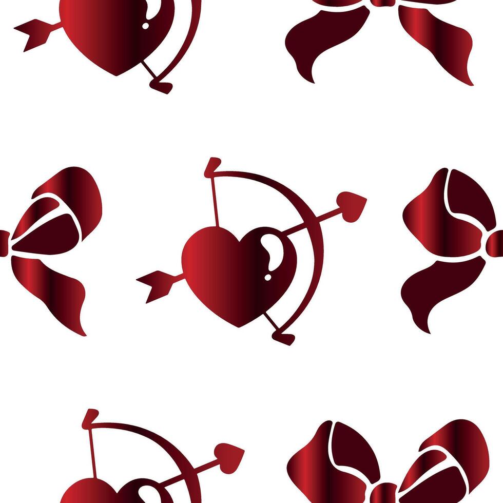 Seamless pattern for Valentine's Day with voluminous bows with a red gradient and hearts on a white background, for invitations, flyers or decorative frames vector