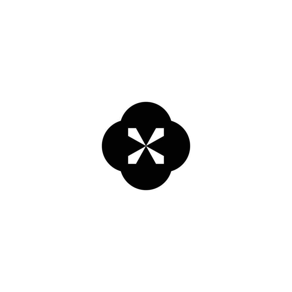 Abstract black shape with clover-like form contains white lines forming an 'X', presented on a clean white background, creating a minimalist and modern design suitable for technology or decorative art vector