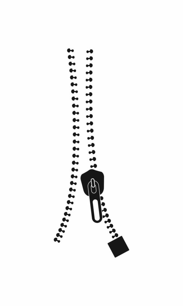 Black and white zipper with open fastener and teeth. Illustration of a partially opened black zipper with teeth on a white background, perfect for clothing and design elements vector