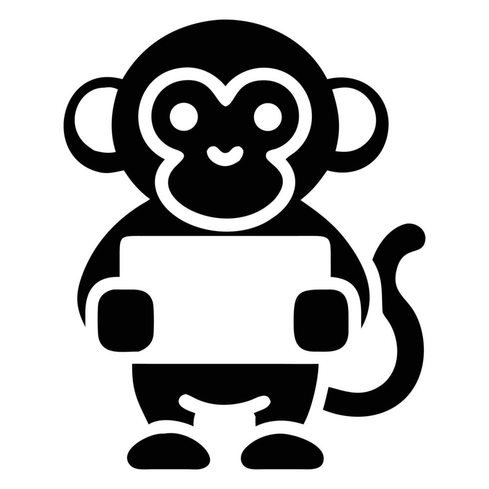 Smiling monkey is standing, holding a blank sign in its hands, showcasing content vector