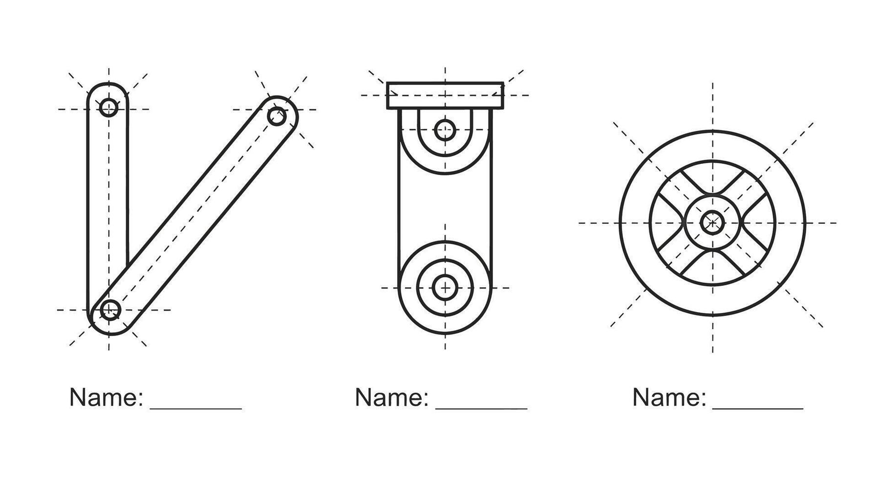 Engineering Drawing Basics Orthographic Projections and Mechanical Components vector