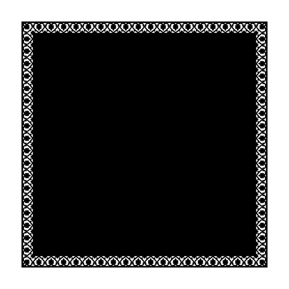 Black square border with an intricate, repeating pattern of stylized floral and heart shapes. The ornamental design creates a decorative frame against a white background vector