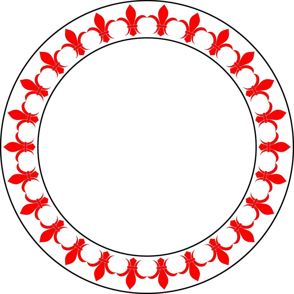 Elegant circular frame with red fleur-de-lis ornament, creating a classic decorative border vector