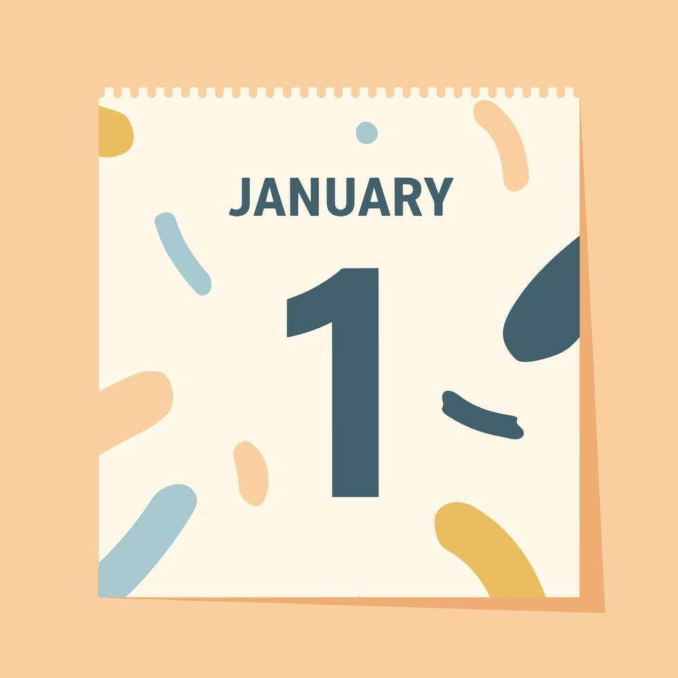 January First Calendar Page Graphic Design with Abstract Shapes vector