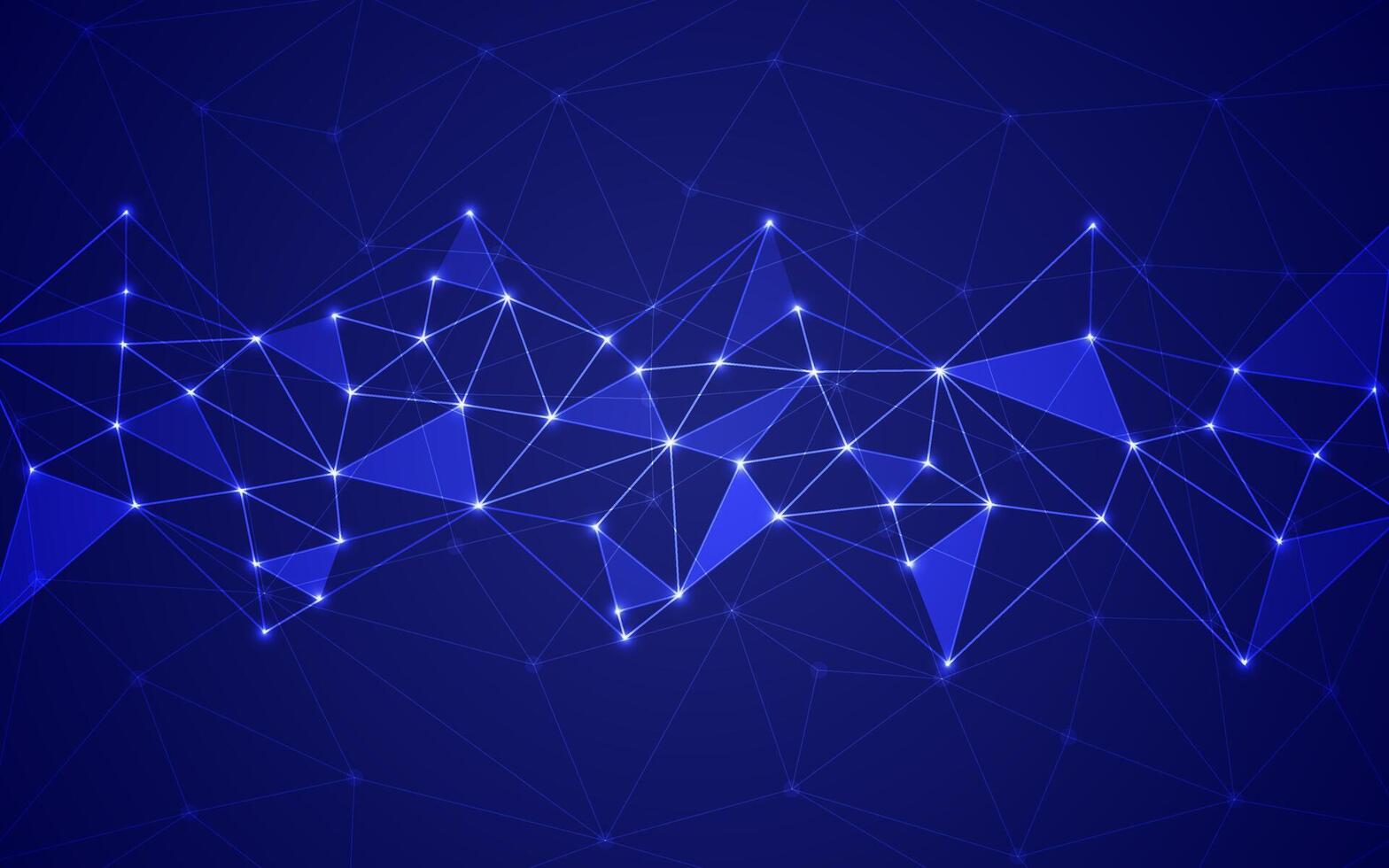 Abstract Blue Polygonal Network Banner Background, Futuristic Data Connection and Technology Mesh, Horizontal Low Poly Graphic Design vector