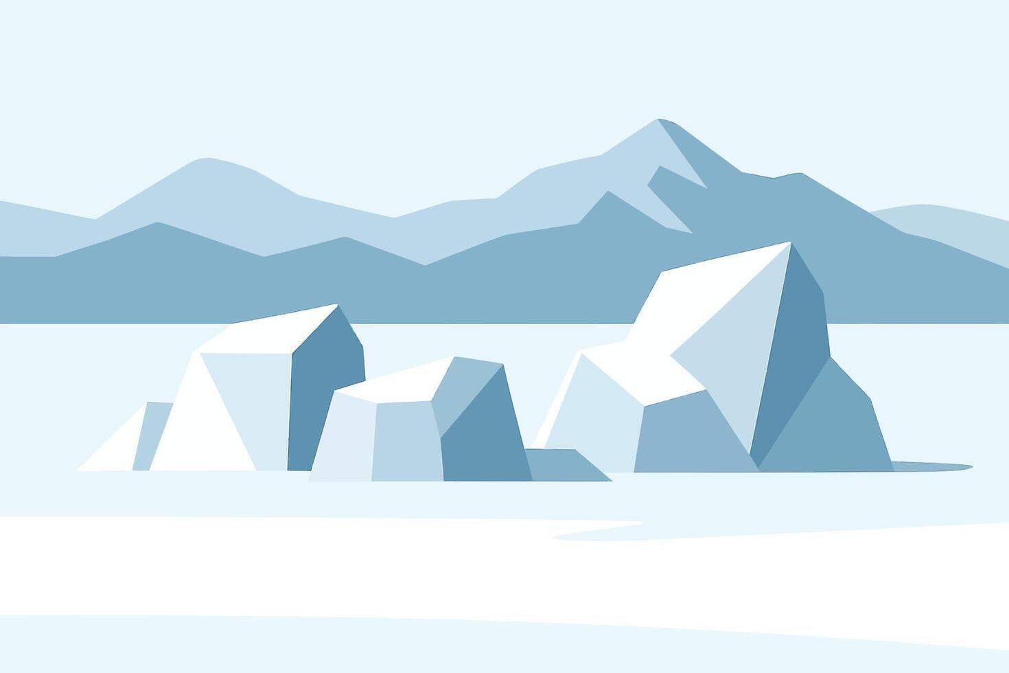 icebergs in the ocean with mountains in the background vector