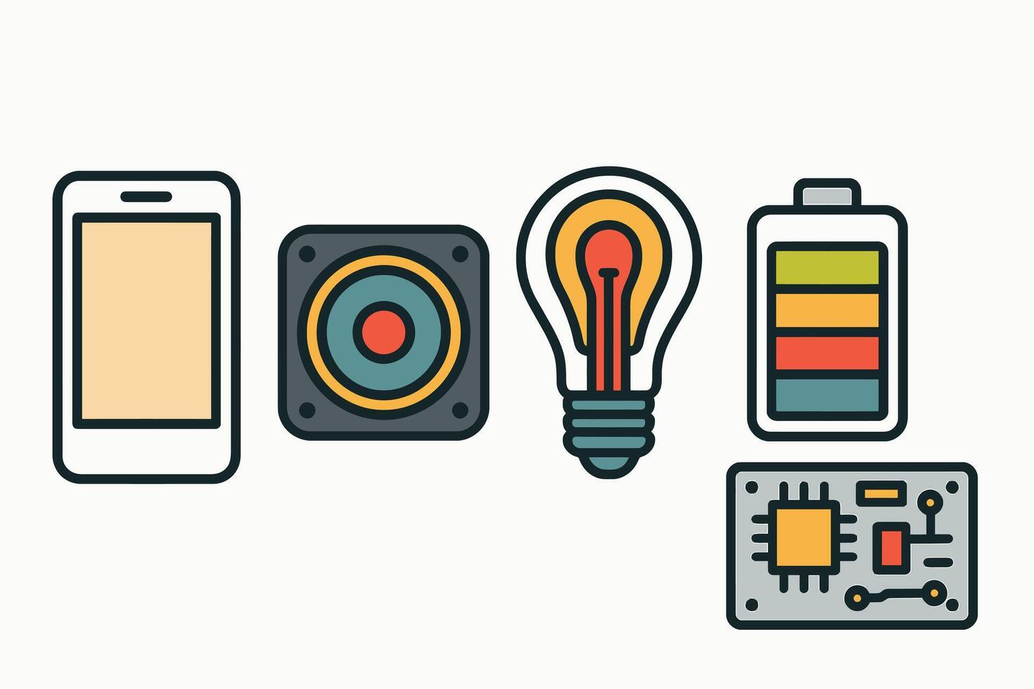 a set of electronic devices including a light bulb, a speaker, and a microphone vector