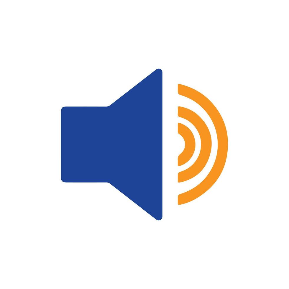 Speaker.eps Graphic representation of a blue speaker emitting orange sound waves, symbolizing audio output and volume control vector