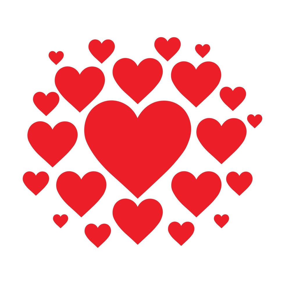 A beautiful graphic illustration featuring a joyful cluster of red heart shapes, artfully arranged to represent profound affection, passion, and the universal sentiment of love vector