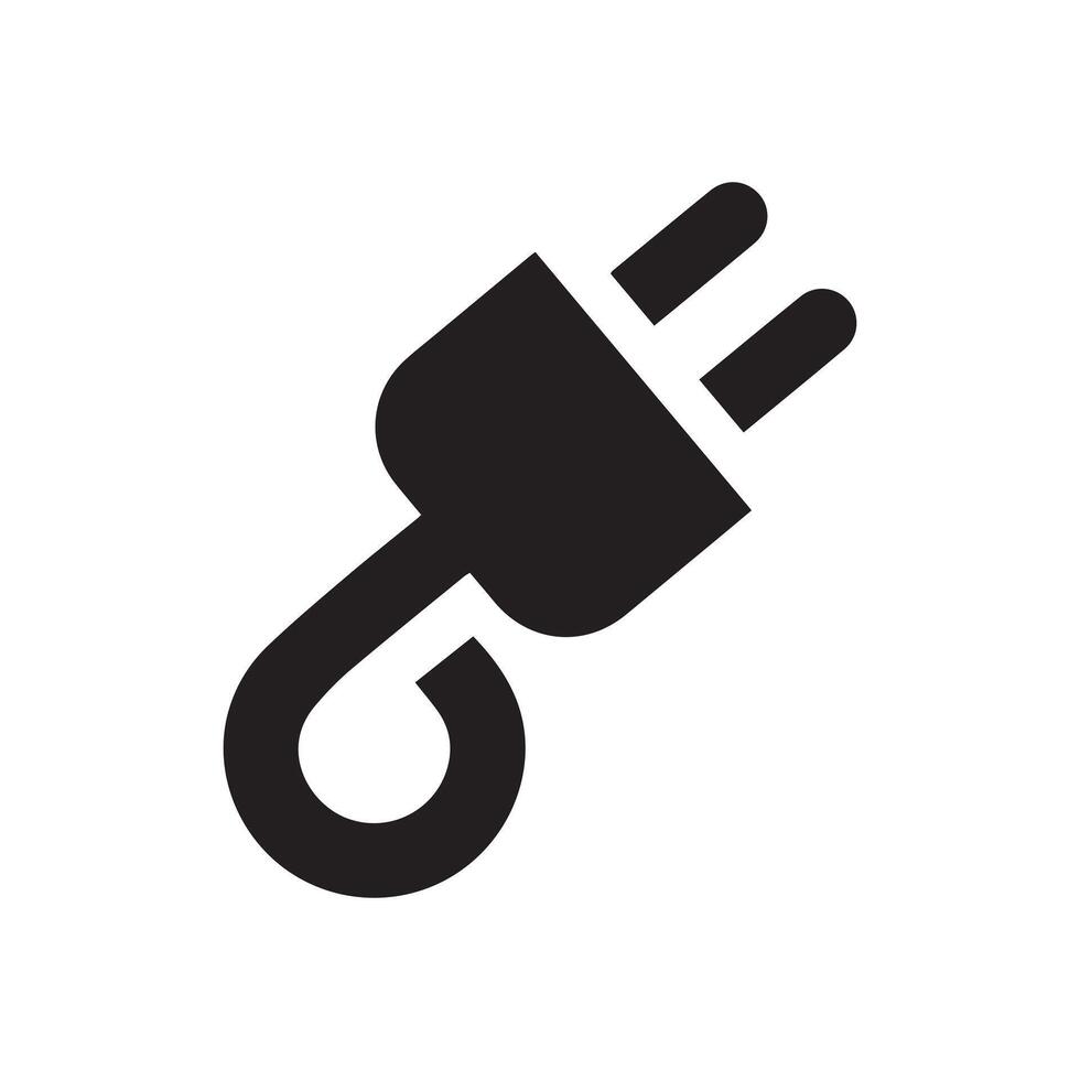 Sleek black electrical plug icon representing essential energy connection and power supply concept for modern technology, sustainable development, and global electrical infrastructure solutions vector
