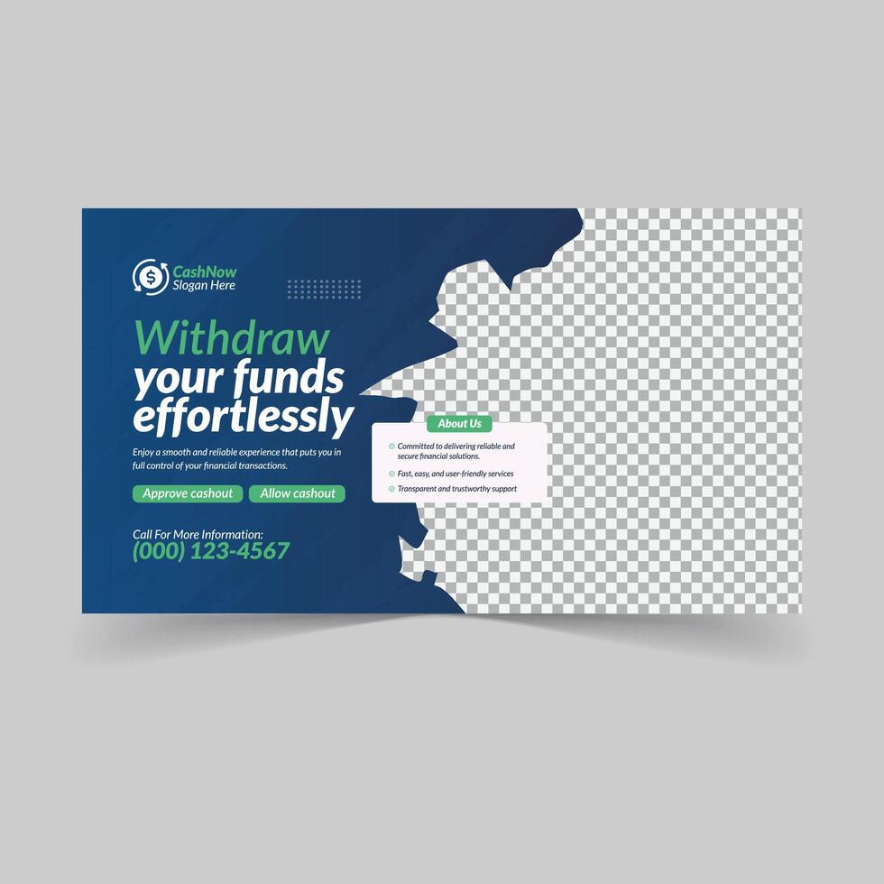 Effortless Fund Withdrawals Thumbnails Design and Large Web Banner Design vector