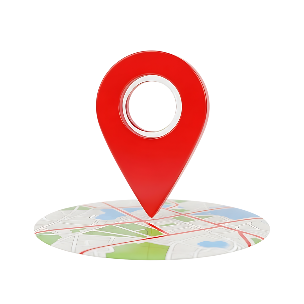 Red location pin on circular map isolated on a transparent background navigation png