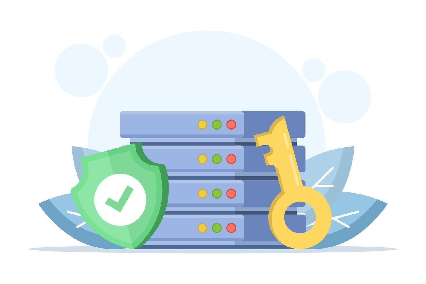 Data protection flat illustration showing cyber security, network safety, encrypted access, secure digital system, and privacy protection in a modern design template. vector