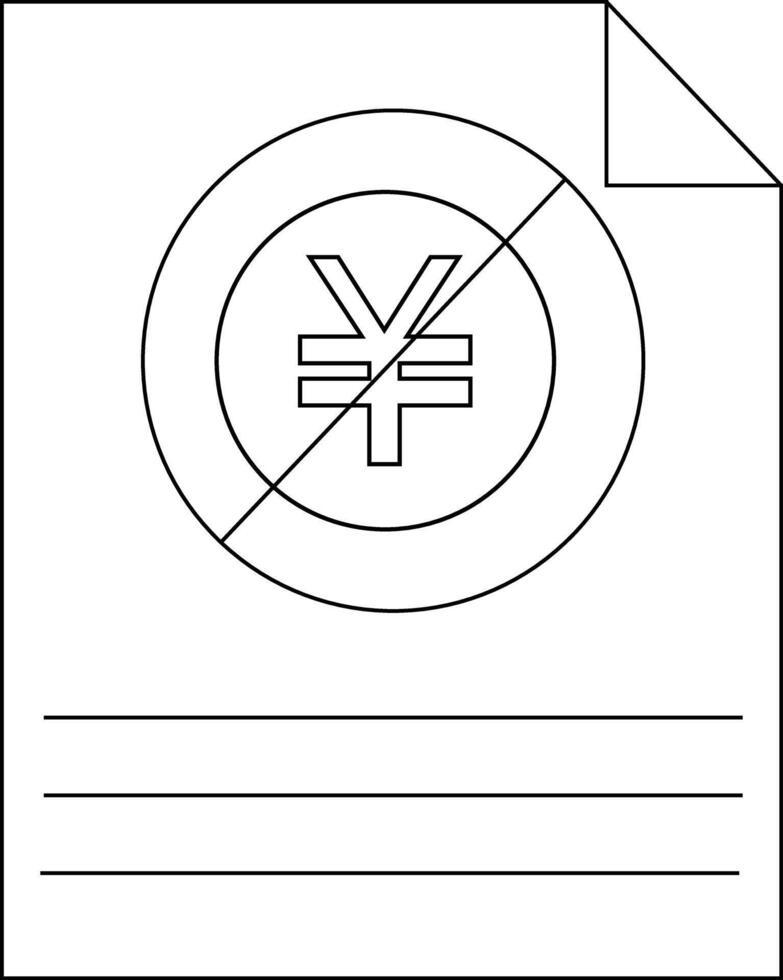 A document marked with a no yen symbol consisting of a yen symbol inside a crossedout circle atop three horizontal lines vector