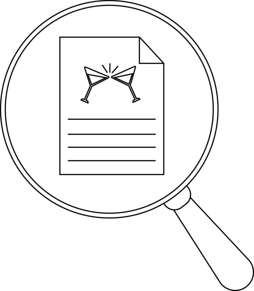 A document with two glasses toasting viewed through a magnifying glass vector