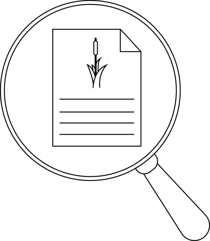 A document with a cattail drawing is seen through a magnifying glass focusing attention on wetland documentation vector