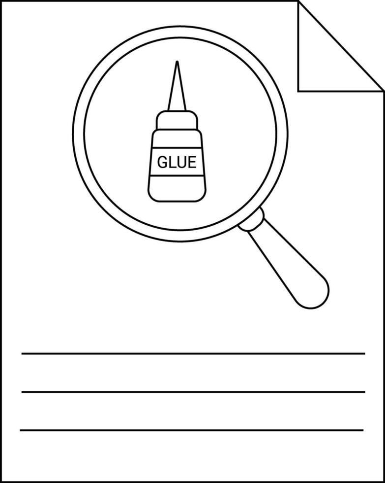 A paper shows a magnifying glass over a glue bottle 3 lines suggest text below vector