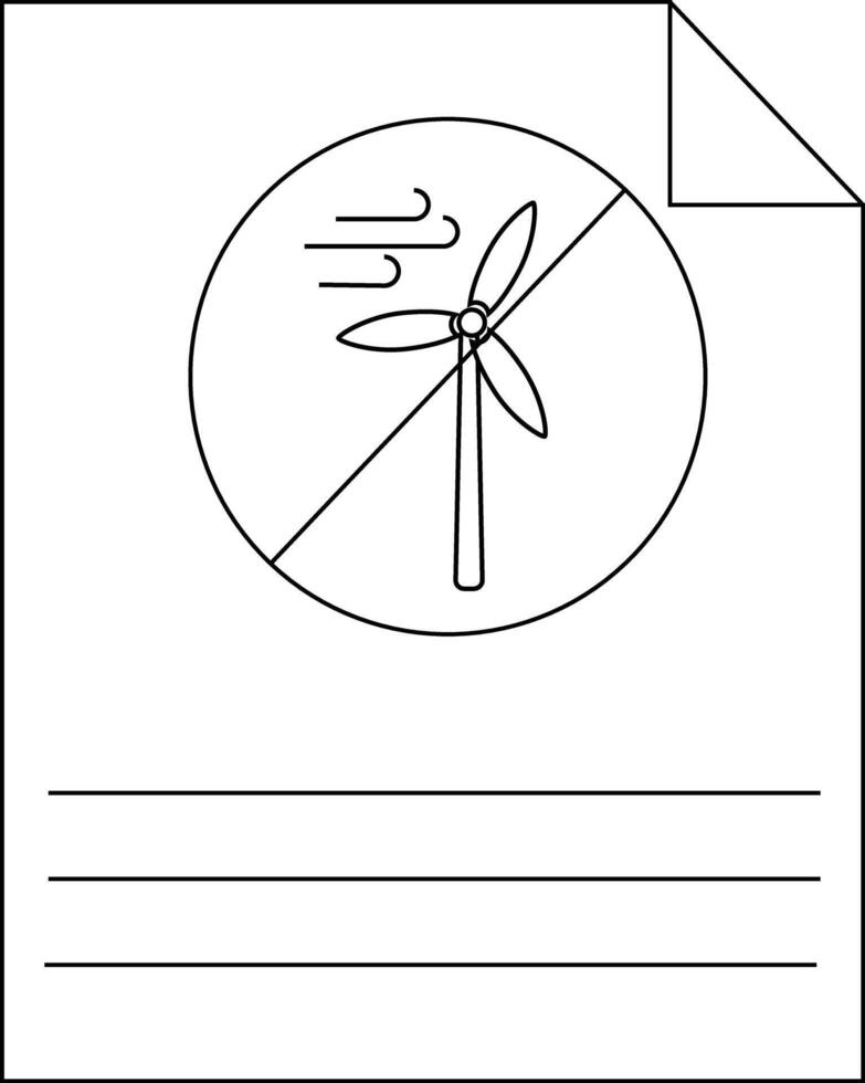 A document displays a wind turbine symbol crossed out suggesting no wind power with lines for notes below vector