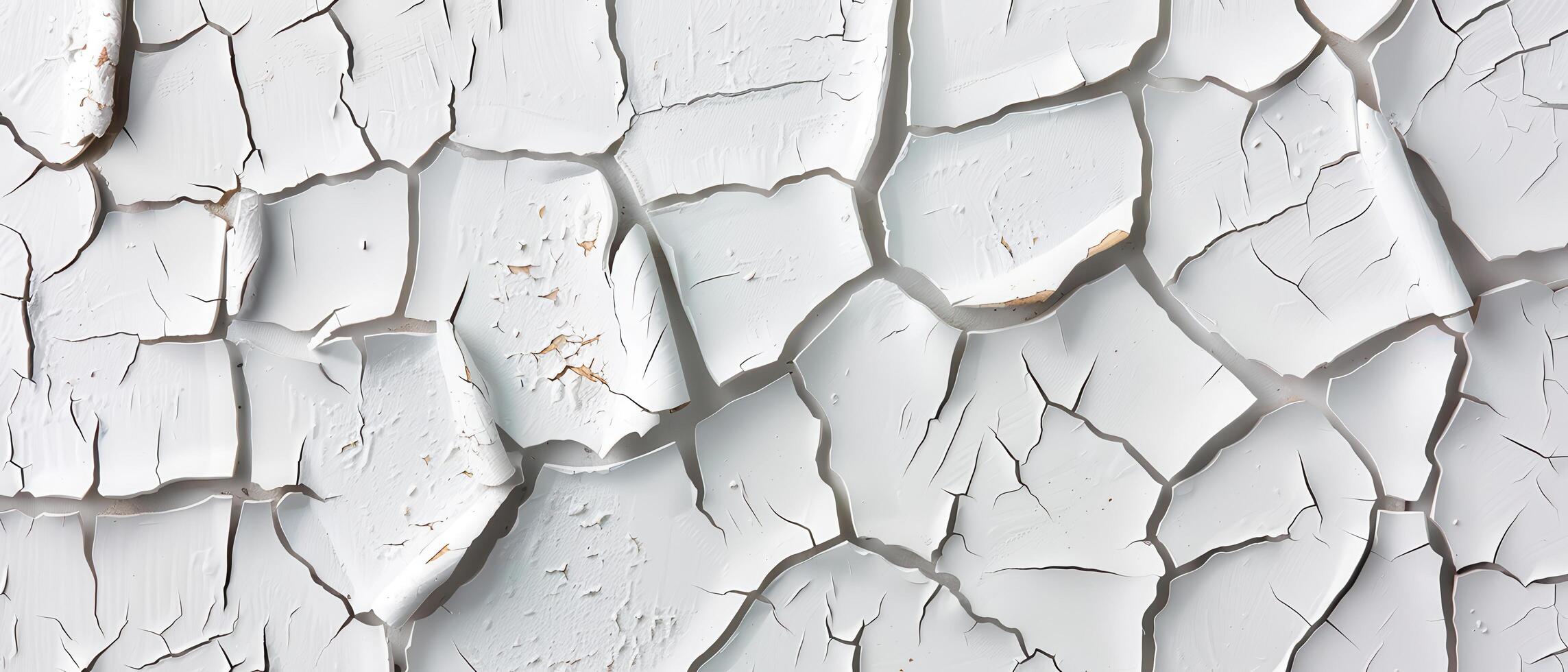 Weathered wall with peeling paint and cracks that create abstract pattern of irregular shapes and textures in white tones photo