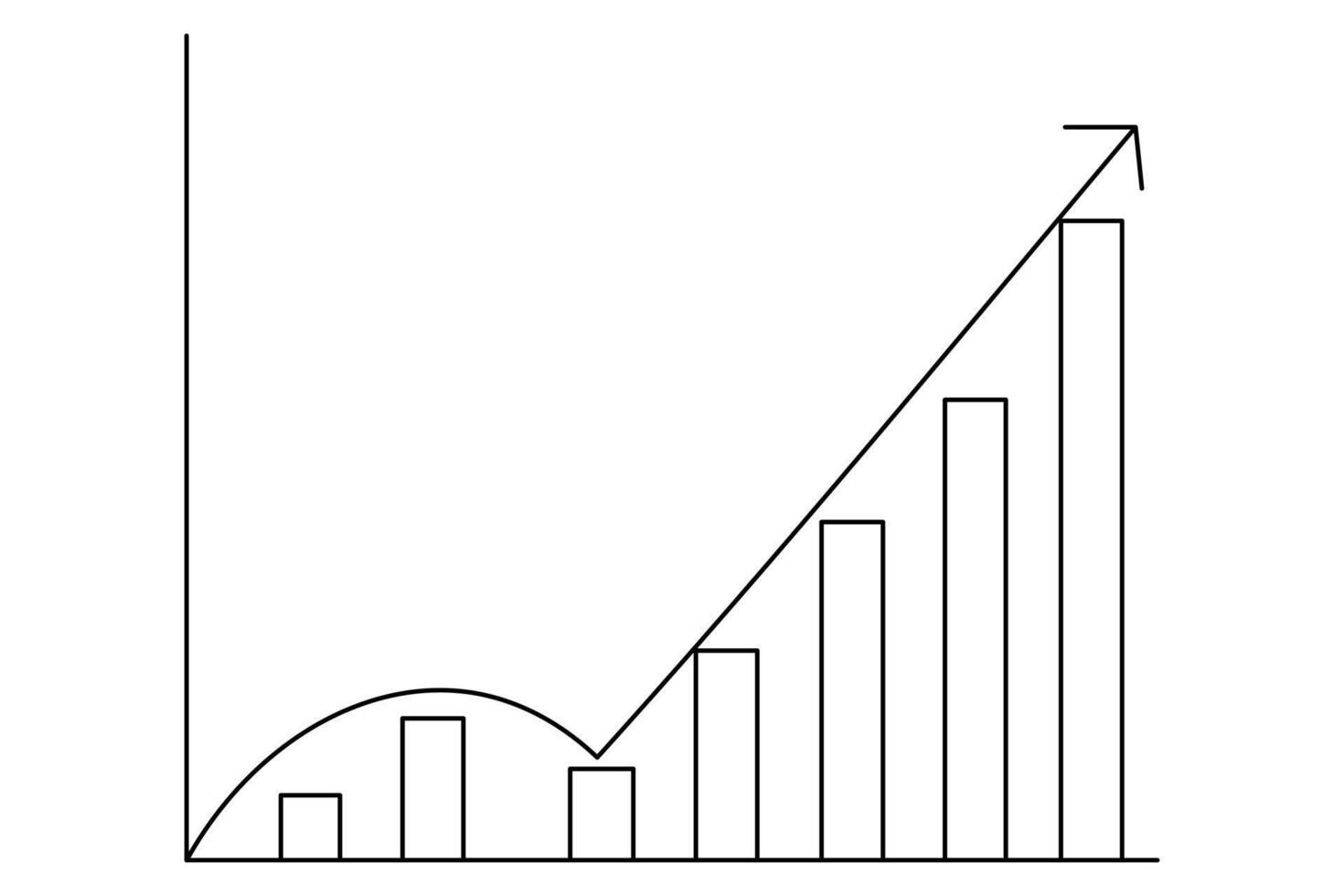 Minimal one line bar chart depicting business success in smooth outline style vector