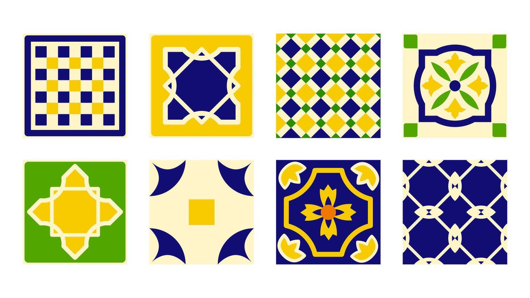 Ethnic tile pattern in Spanish style classic azulejos vibes with bold shapes and ornamental motifs for web or print. vector