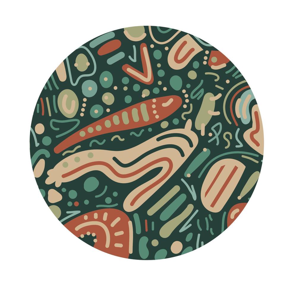 Whimsical doodle elements in circle. Abstract design. vector