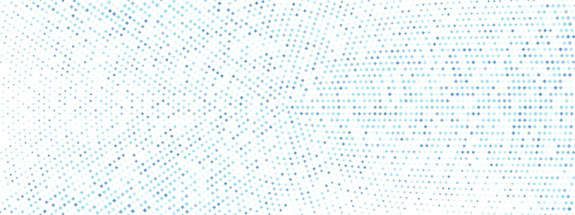 Geometric healthcare symbols create seamless texture with radial halftone effect. Abstract pharmaceutical background features minimal design elements for clinical and emergency templates. vector