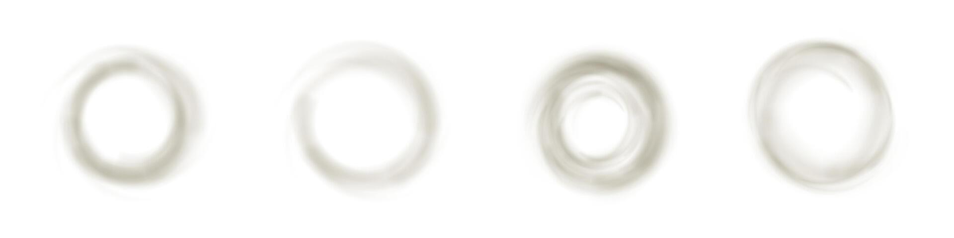 Smoke spiral moves through cool air shaping smooth vortex ring. Fast circular swirl forms clean breeze flow. Abstract motion energy. Purification and rotation design realistic graphic texture vector