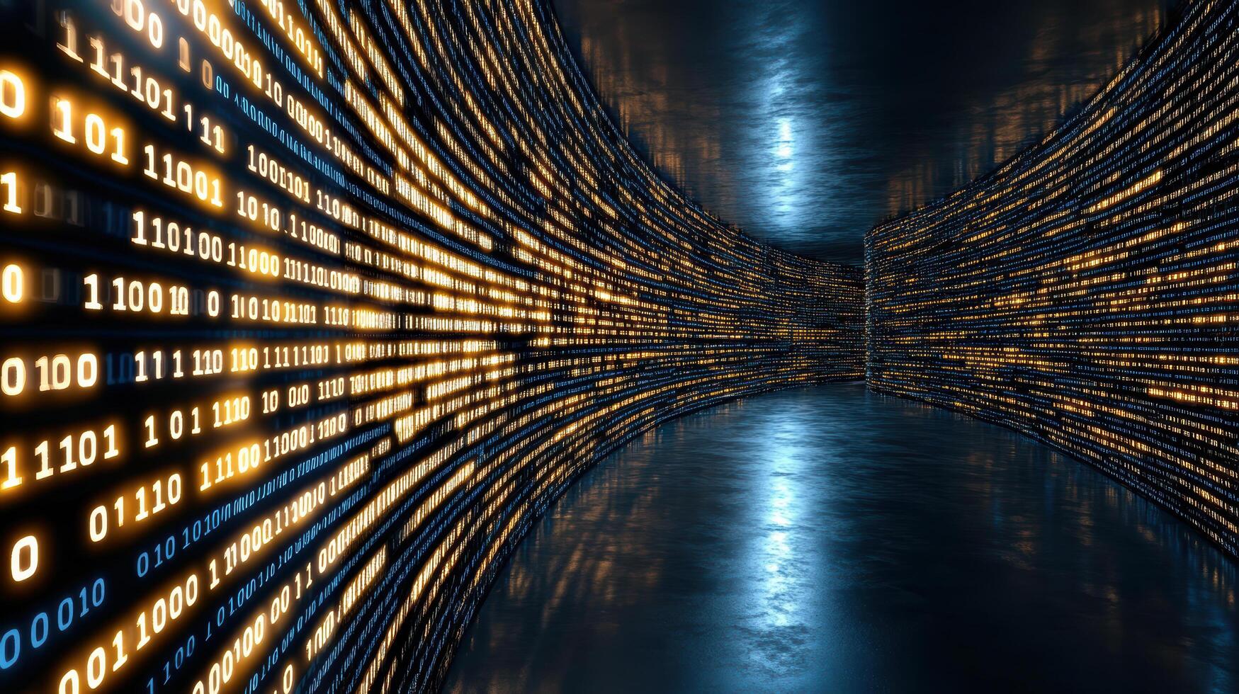 A tunnel with many binary code lights photo