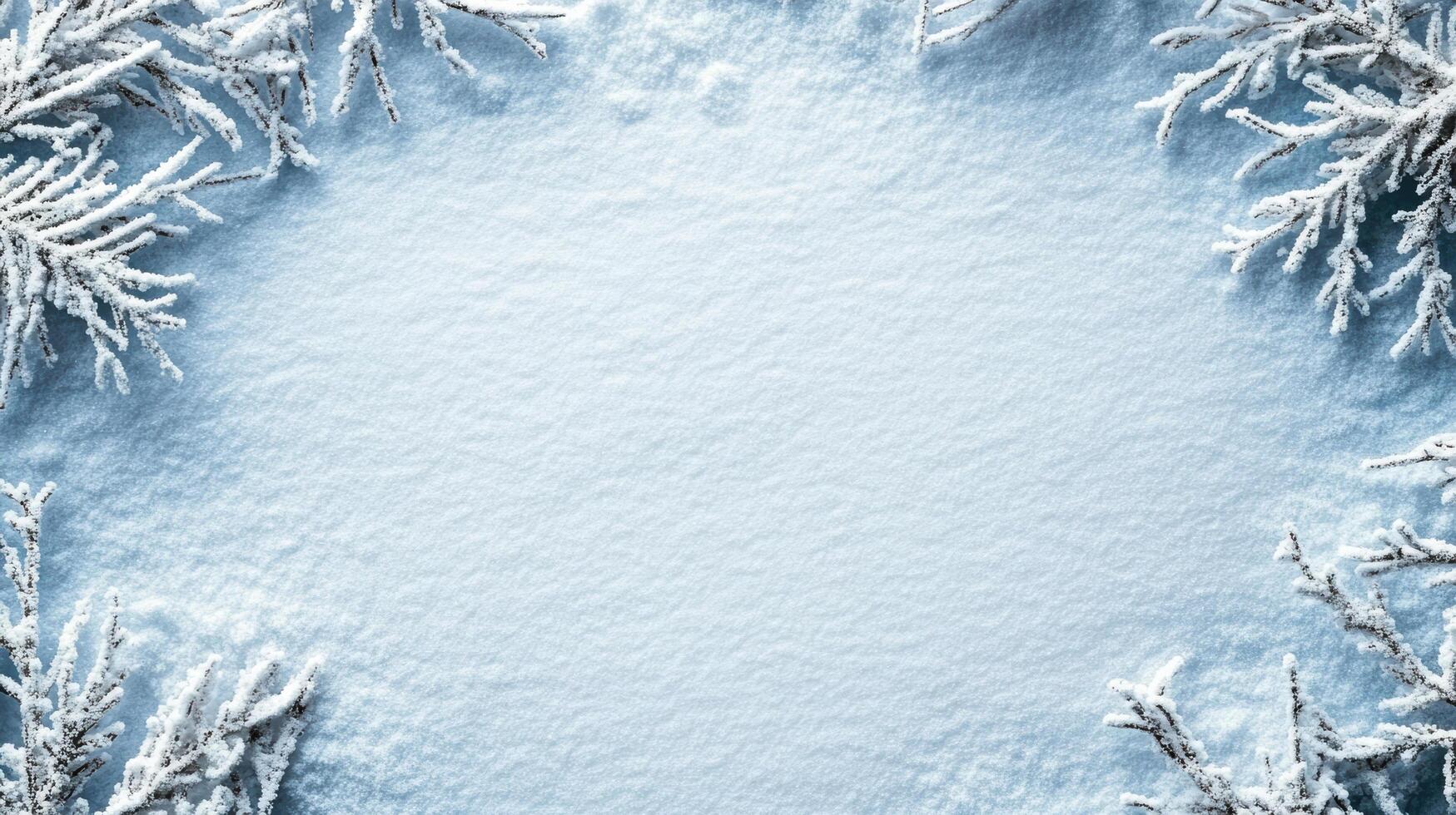 Winter background with snow covered branches and a circle frame photo