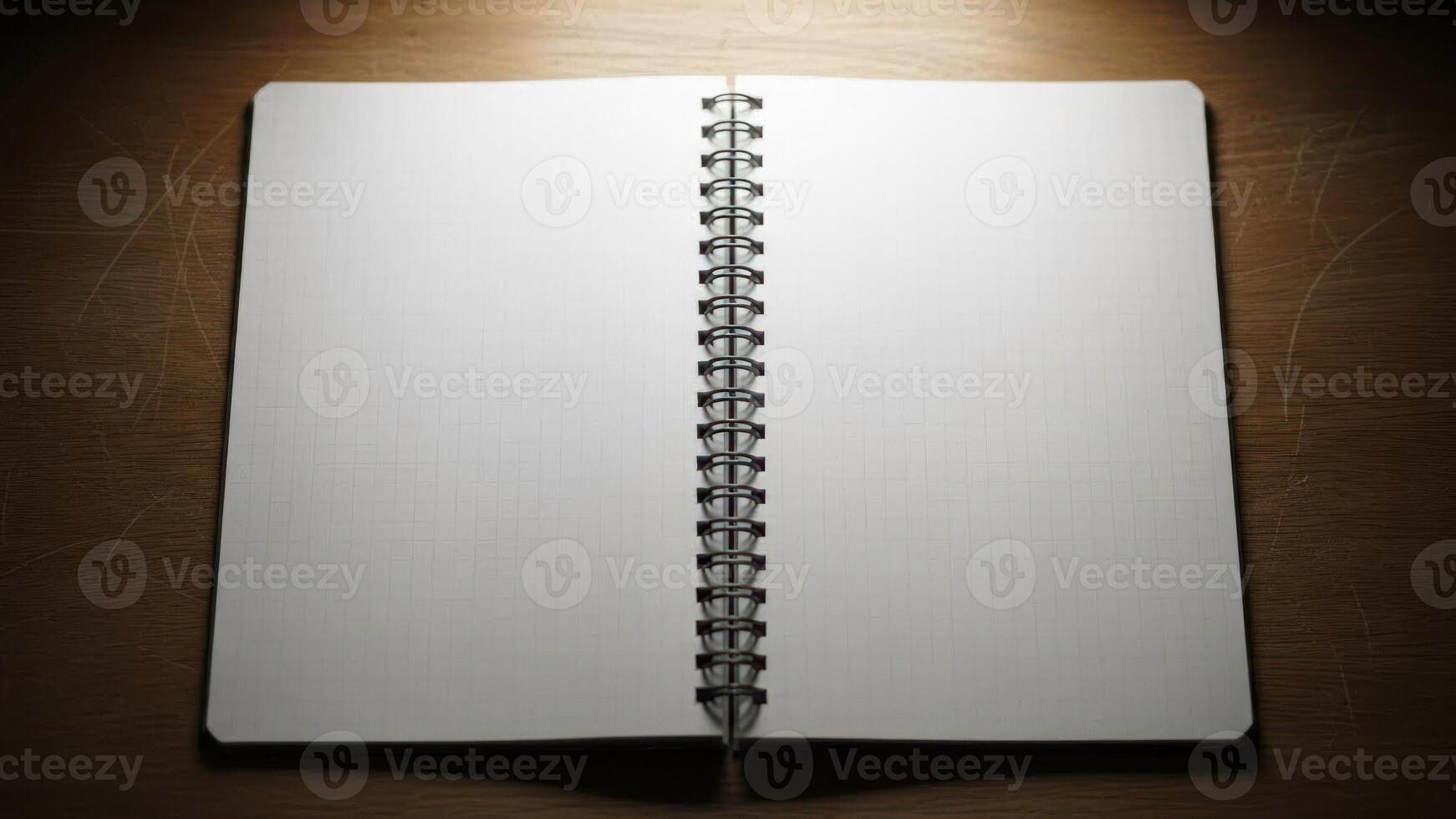 An open notebook with a spiral bound spiral notebook on a wooden table photo