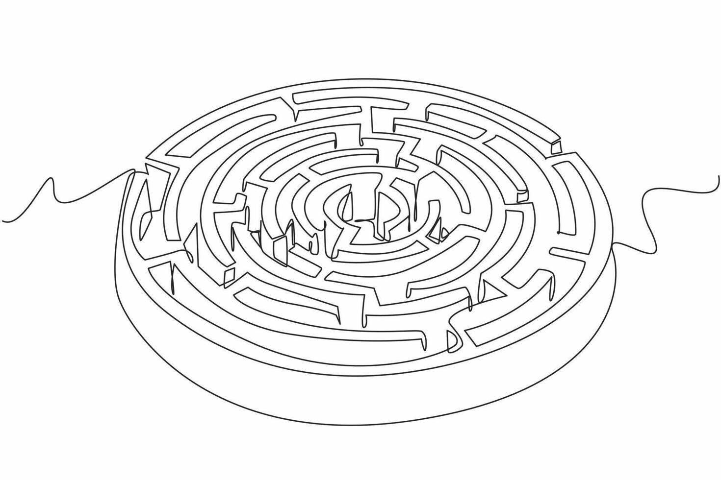Single continuous line drawing labyrinth of circular plants. Educational playground. Learn to be patient in finding solutions. Winding garden. World Labyrinth Day. One line illustration vector