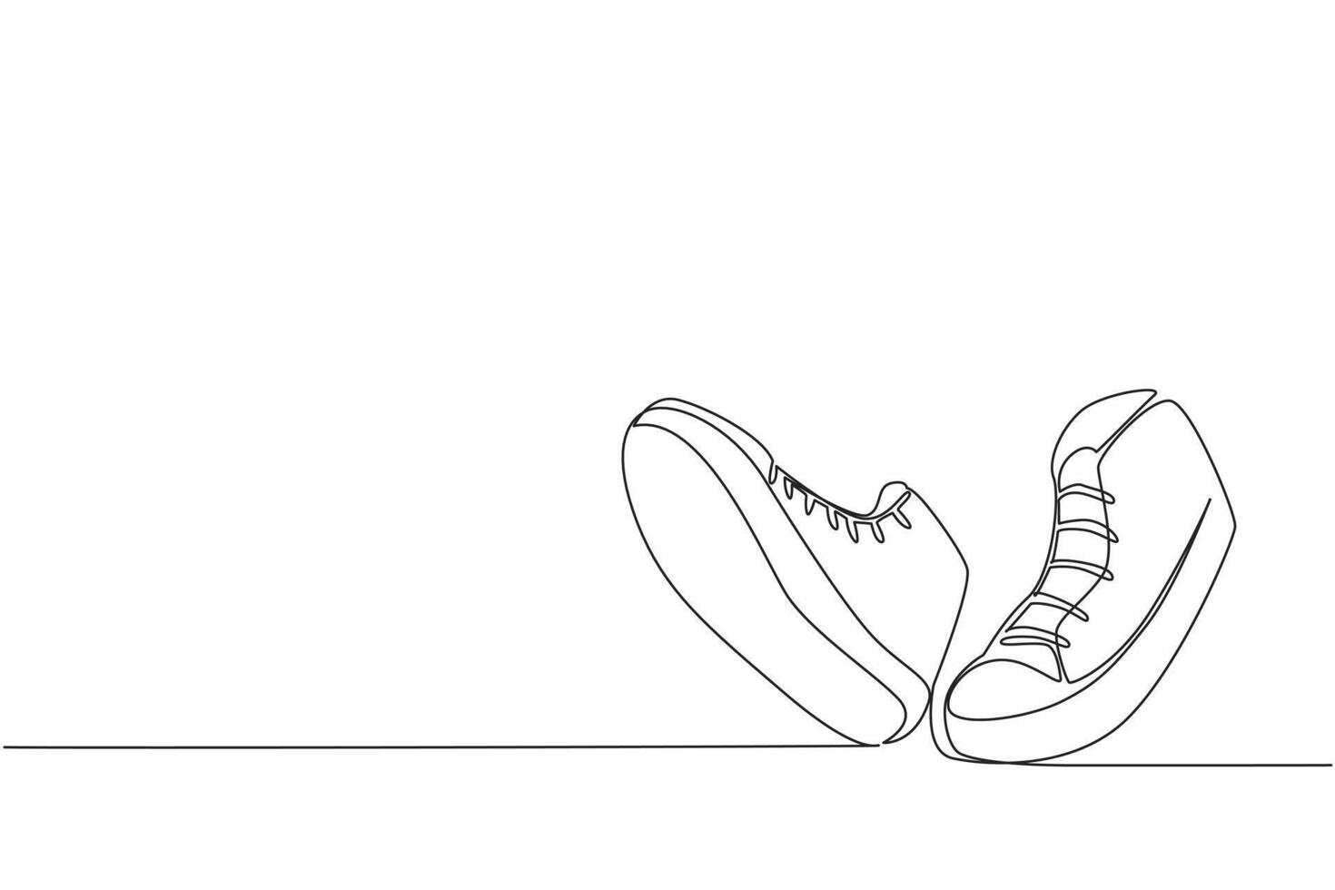 Continuous one line drawing a pair of sneakers like walking. Very comfortable to use for walking or even running. National Two Different Colored Shoes Day. Single line draw illustration vector