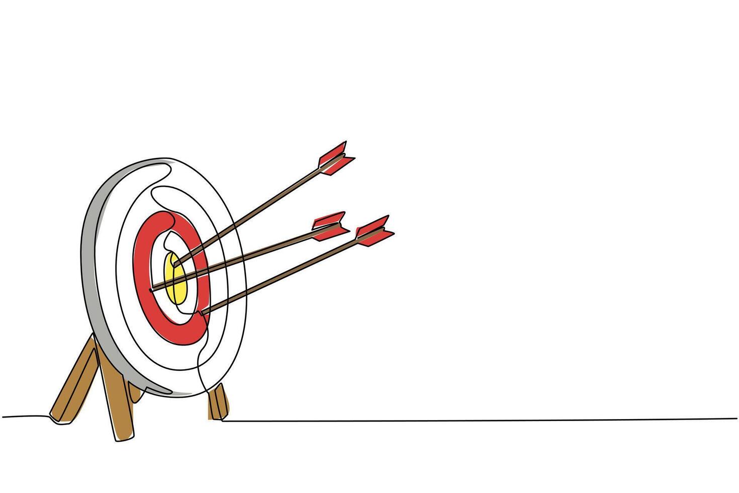 Single continuous line drawing 3 arrows hit the target pad. Achievements that are not yet optimal. Lack of practice. Lack of focus. Lack of accuracy. Archery Day. One line illustration vector