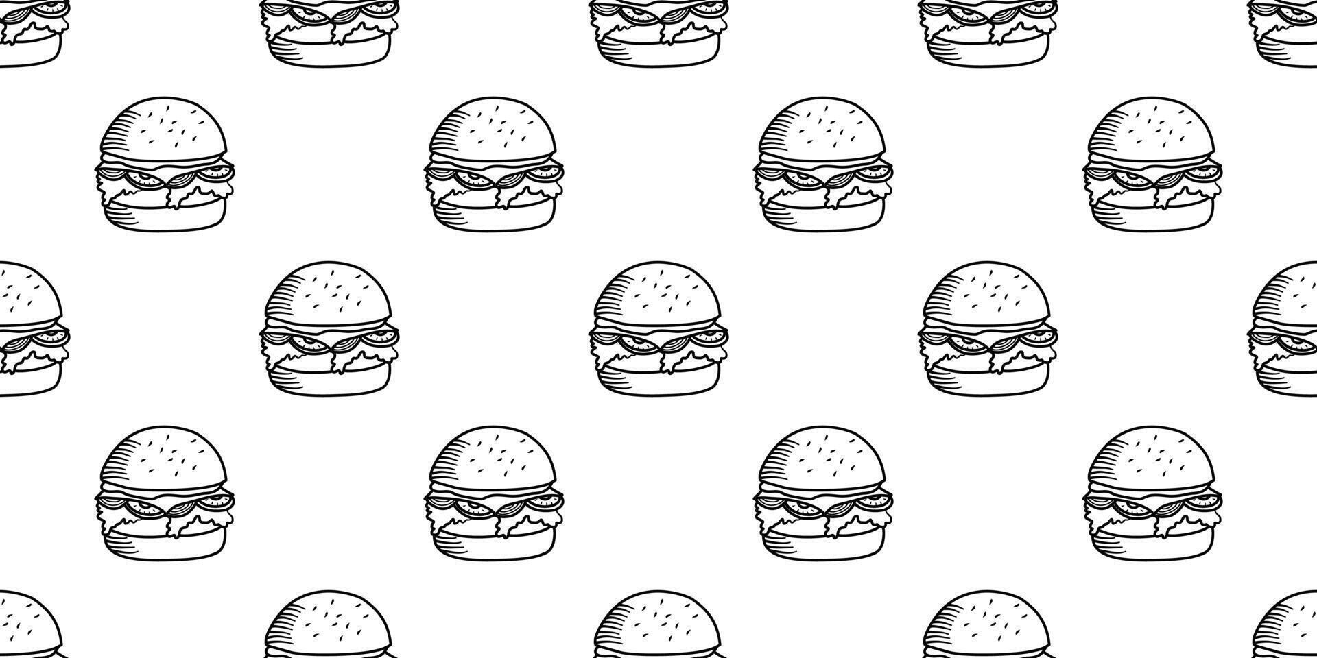 doodle fast food burger seamless pattern background. doodle burger pattern background. seamless pattern of burger in doodle style. Seamless Pattern of a Cheese Burger or Hamburger. Hamburger pattern. vector
