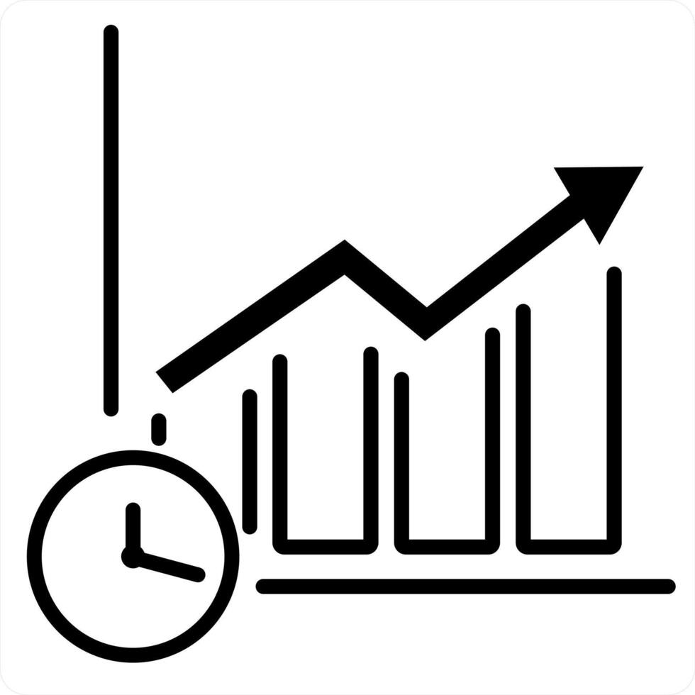 Graph Time and graph icon concept in black line color vector