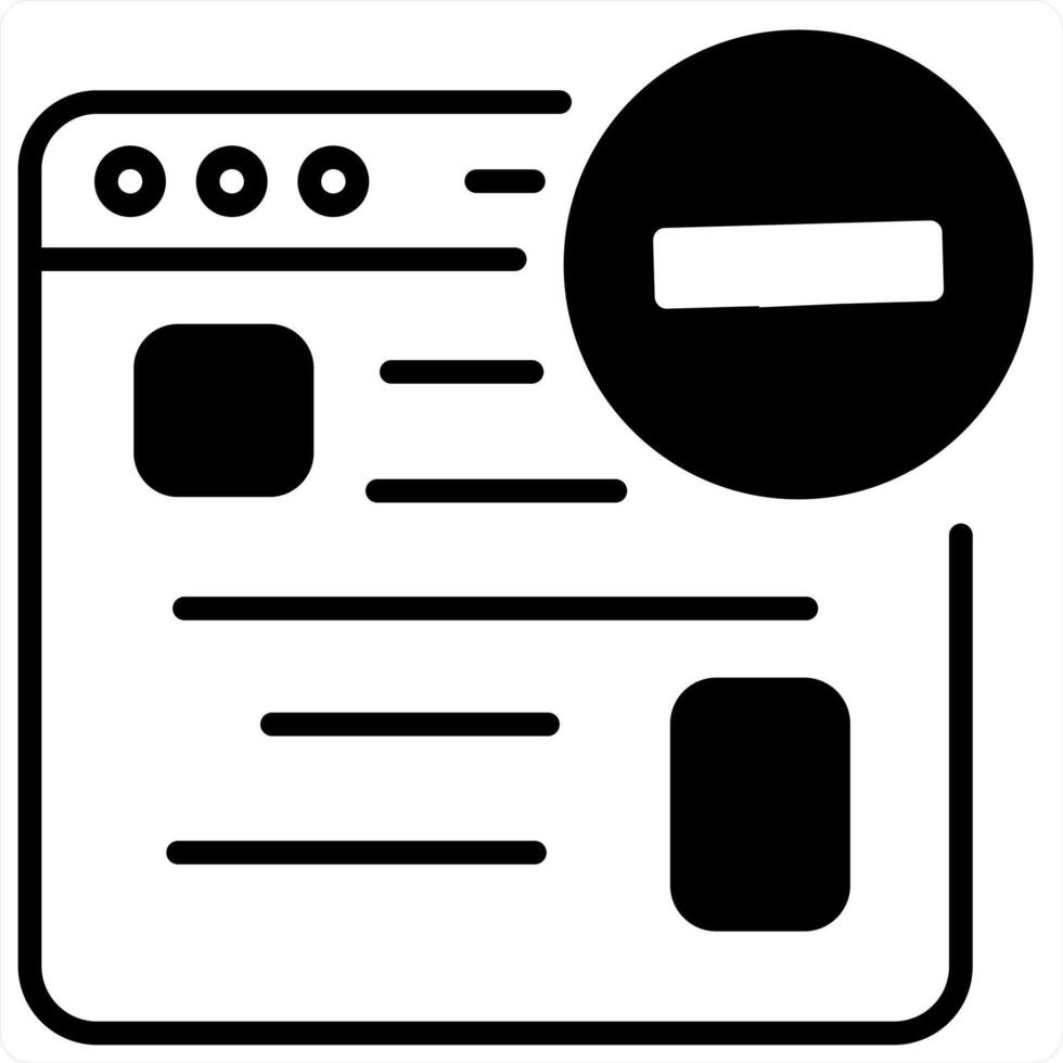 Remove Webpage and icon concept in black line color vector