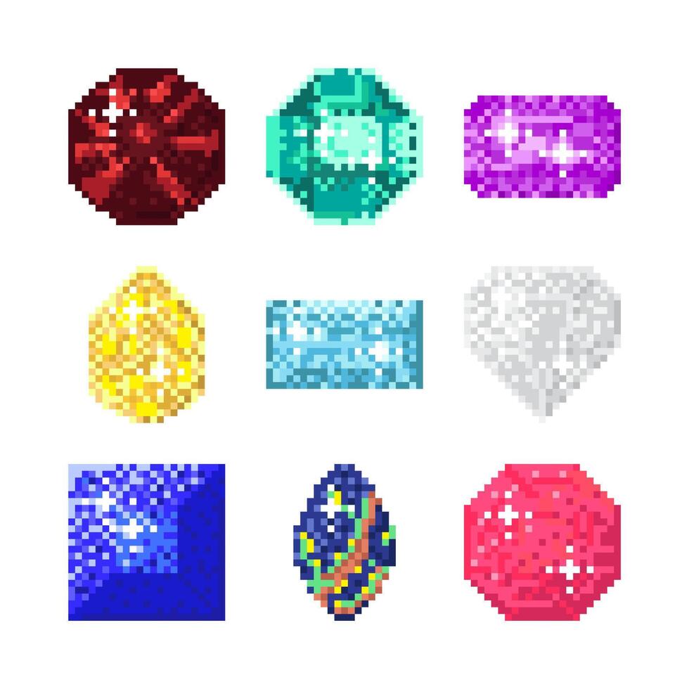 Item of Pixel game with Diamond and Gemstone on white background. vector