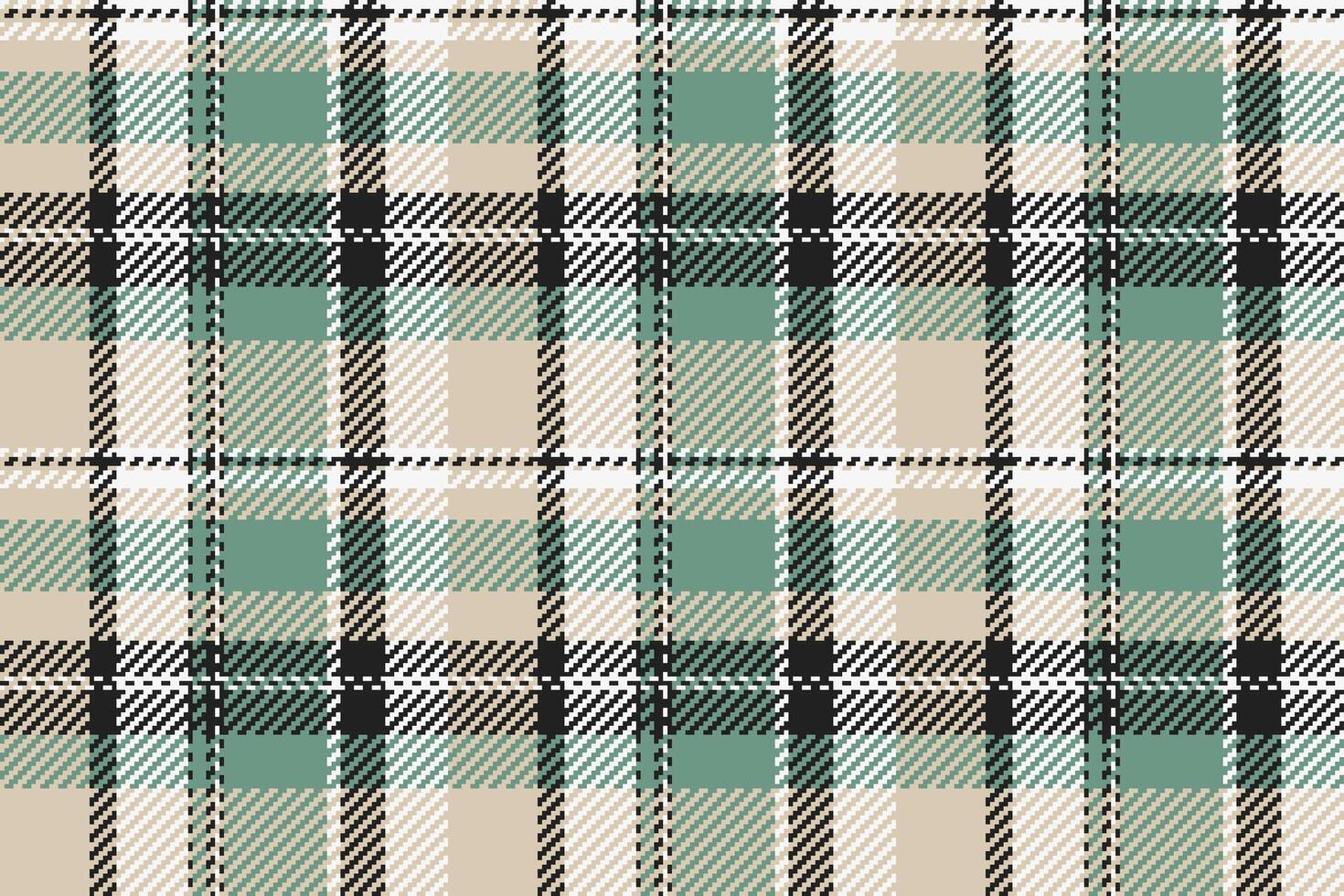 Elegant tartan pattern with muted green and beige tones, accented by dark stripes. Ideal for textile design, backgrounds, or cozy, rustic themes. Versatile texture. vector