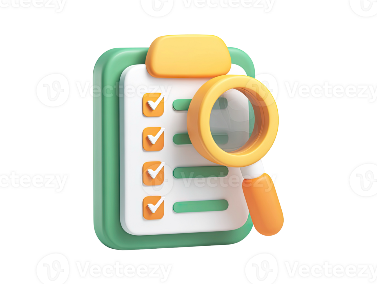 3D clipboard with checklist and magnifying glass for task management and review isolated on transparent background png