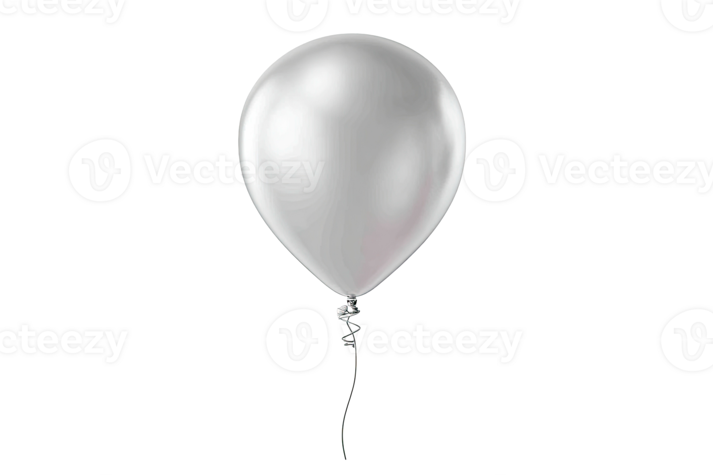 White glossy balloon with a shiny reflective surface and string floating isolated on transparent background png