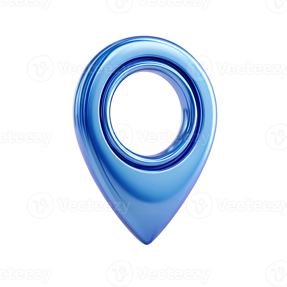 Shiny blue 3D location pin icon with glossy finish for navigation and mapping isolated on transparent background png